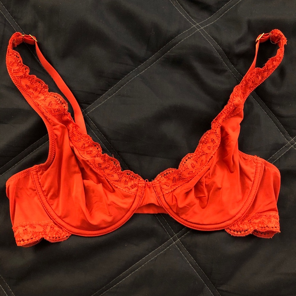 Aerie happy unlined underwire red lace bra 36C